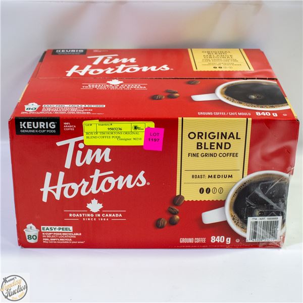 BOX OF TIM HORTONS ORIGINAL BLEND COFFEE PODS