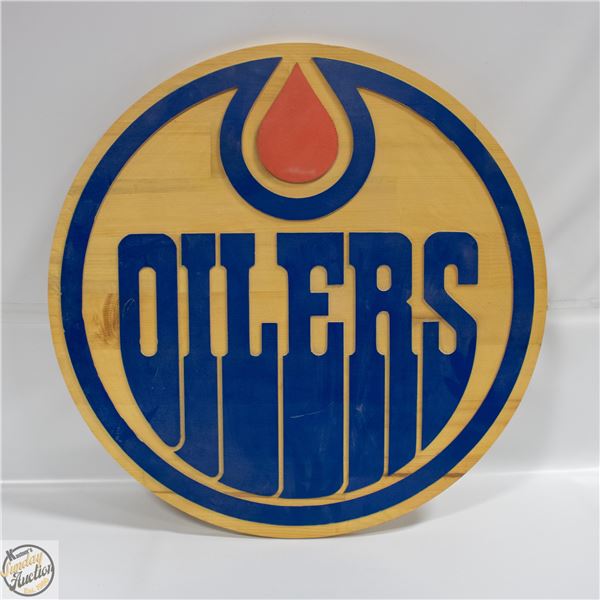 HAND MADE OILERS SIGN 22.5" DIAMETER