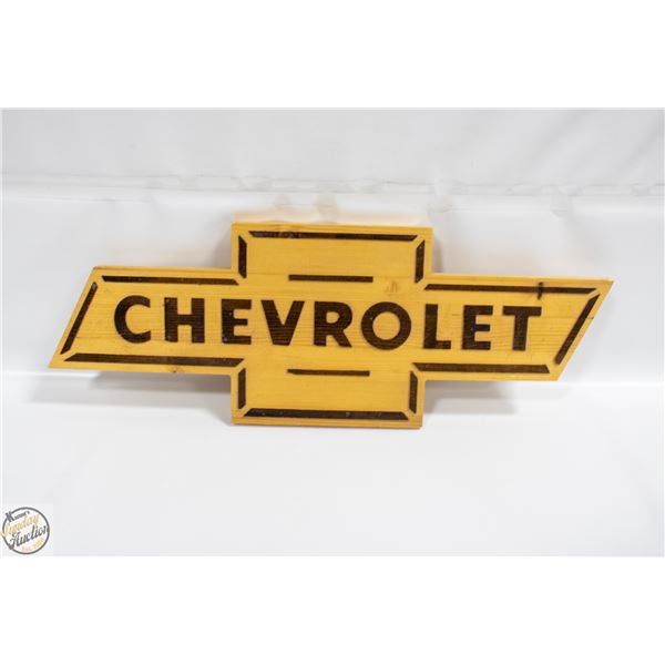 VINTAGE HAND MADE WOOD CHEVY SIGN 8.5" X 23"