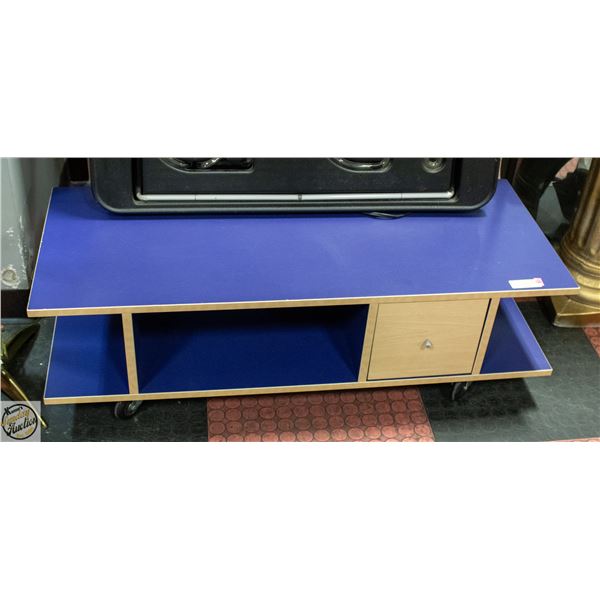 SOLID WOOD ROLLING MEDIA STAND WITH DRAWER -