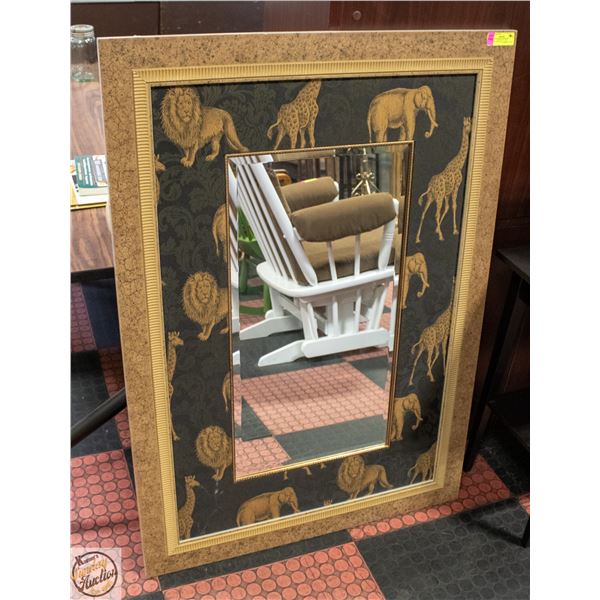 AFRICAN THEMED FRAMED BEVELLED MIRROR 33" X 47"
