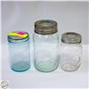 Image 1 : 3 VINTAGE/ANTIQUE GLASS MASON JARS VARIOUS QT