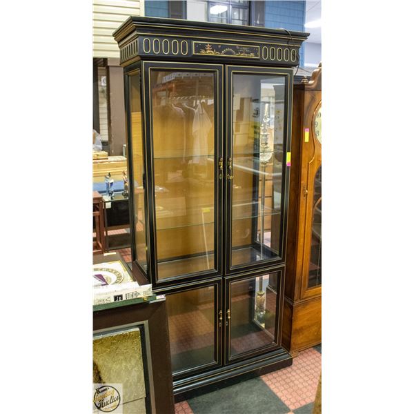 BLACK+GOLD TONE CHINA CABINET W/KEY H-78.5" W-17"
