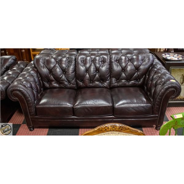 BROWN LEATHER CHESTERFIELD SOFA FEATURING CLASSIC