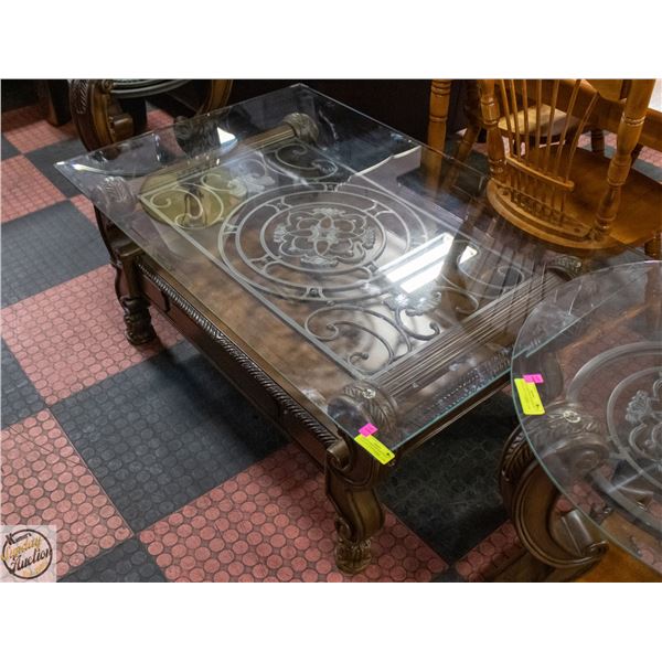 ASHLEY FURNITURE MARGILLES GLASS TOP COFFEE TABLE