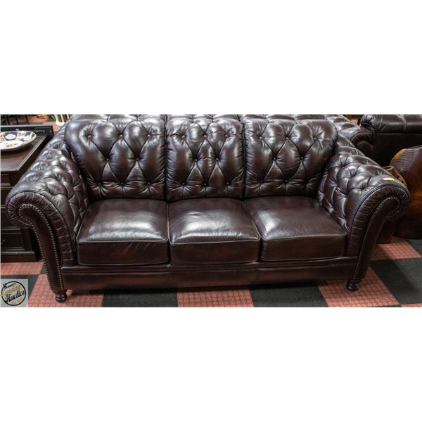 BROWN LEATHER CHESTERFIELD SOFA FEATURING CLASSIC
