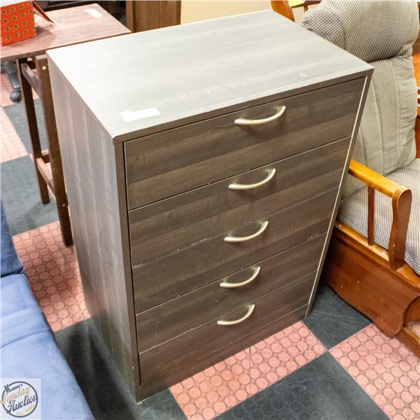 5 DRAWER DRESSER - GREY WOOD-GRAIN WITH