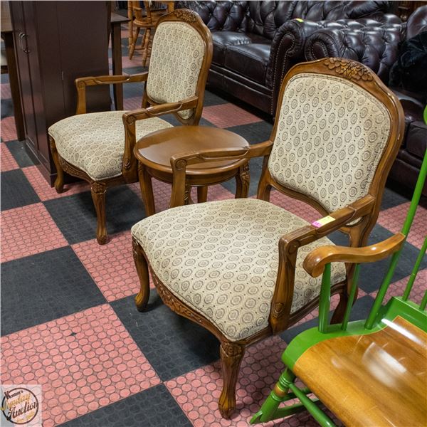 3PC LOT SOLID WOOD CLAW FOOT UPHOLSTERED SITTING