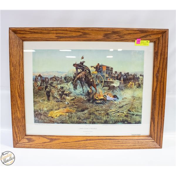 CAMP COOKS TROUBLE BY CHARLES RUSSELL SIGNED 22"X