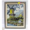 Image 1 : VINTAGE FRAMED NEEDLE POINT WINDMILL + COUNTRY