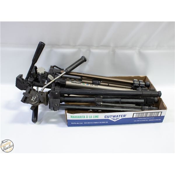 (3) PHOTO TRIPOD STANDS - 1 MISSING MOUNTING PLATE