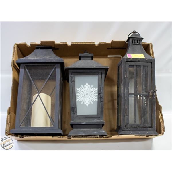 3 LARGE LANTERNS ASSORTED SIZES OUTDOOR OR INDOOR