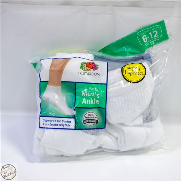 WHITE ANKLE SOCKS 6-12 SIZE 6-PACK FRUIT OF THE