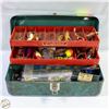 Image 1 : WATERLOO GREEN METAL TACKLE BOX W/ ASSORTED LURES