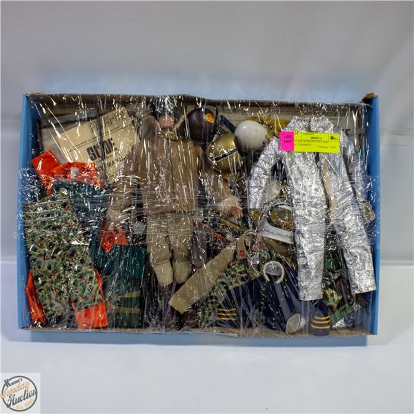 G.I. JOE WITH OUTFITS AND ACCESSORIES.