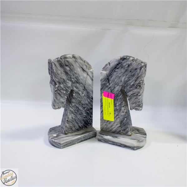 PAIR OF VINTAGE MARBLE HORSE SHAPED BOOKENDS