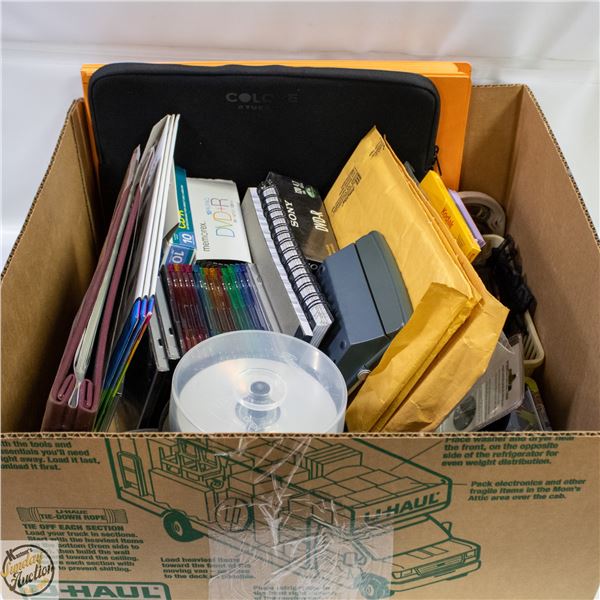 LARGE BOX OF OFFICE SUPPLIES INCL. ENVELOPES,