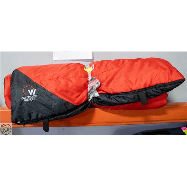 OUTDOOR WORKS SLEEPING BAG BLACK AND RED