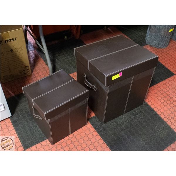 LEATHER LIDDED STORAGE BOX- SET OF 2