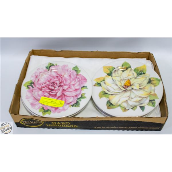 8 X 8" FLOWERED SIDE PLATES + 120" X 186"