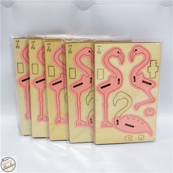 5 WOODEN 3D PINK FLAMINGO MODEL KITS