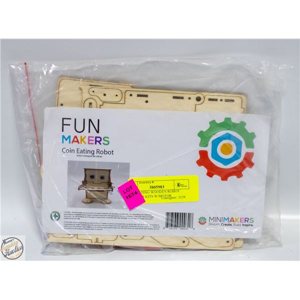 COIN EATING WOODEN ROBOT BUILDERS KITS W/MOTOR