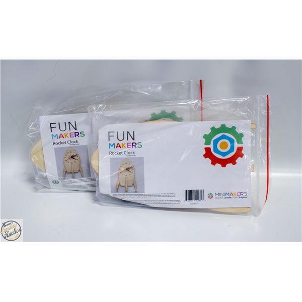 2 WOODEN FUN MAKERS ROCKET CLOCK BUILDERS’ KITS