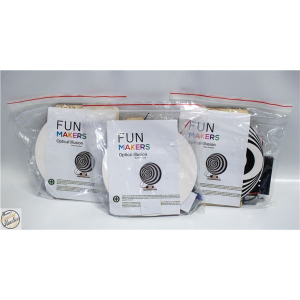 3 OPTICAL ILLUSION BUILDERS KITS W/MOTORS