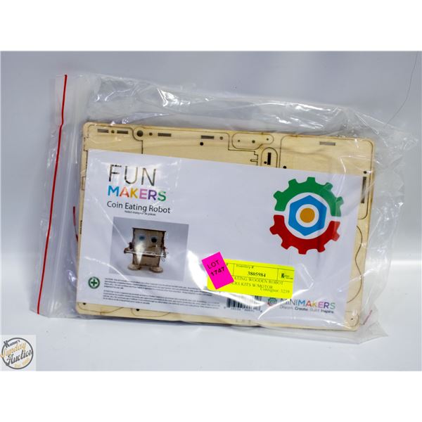 COIN EATING WOODEN ROBOT BUILDERS KITS W/MOTOR