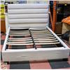 Image 1 : GREY FABRIC PADDED QUEEN SIZED BED FRAME