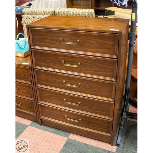 VINTAGE HIGH BOY DRESSER SOLID WOOD- 5 DRAWER