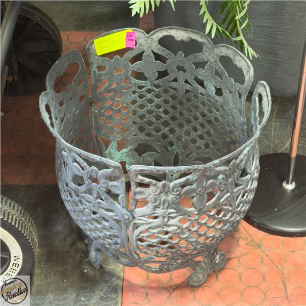VINTAGE CAST METAL WEAVE STYLE PLANTER