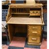 Image 1 : OAK ROLL TOP DESK WITH SIDE FILING CABINET