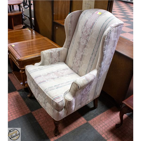1980'S FLORAL "BIRCHWOOD" WINGBACK CHAIR