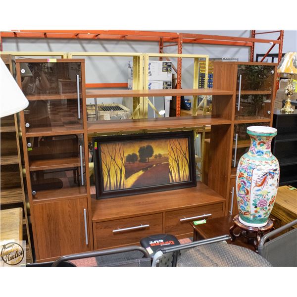 WOOD ENTERTAINMENT UNIT- LIGHTED W/ GLASS