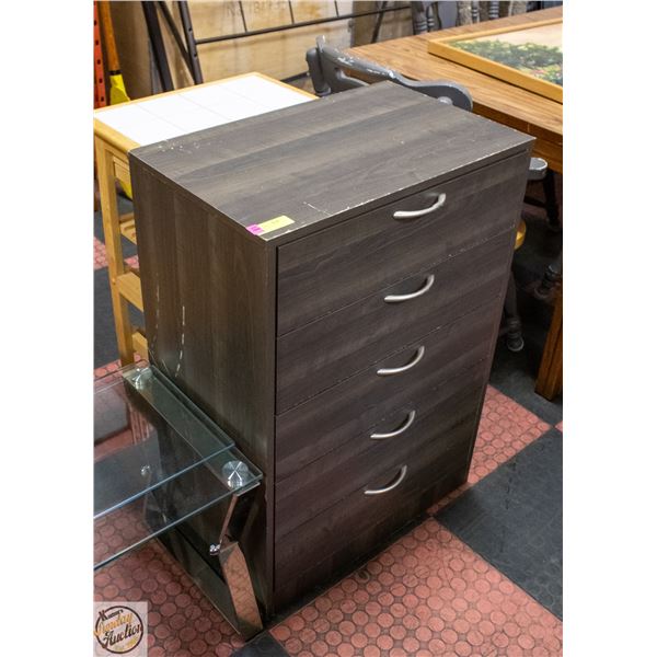 5 DRAWER DRESSER - GREY WOODGRAIN WITH