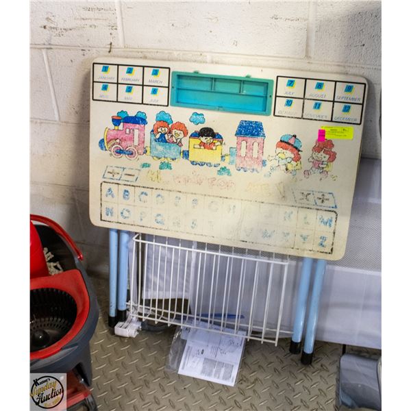 VINTAGE CHILDRENS FOLDING TABLE W/CRAYON &