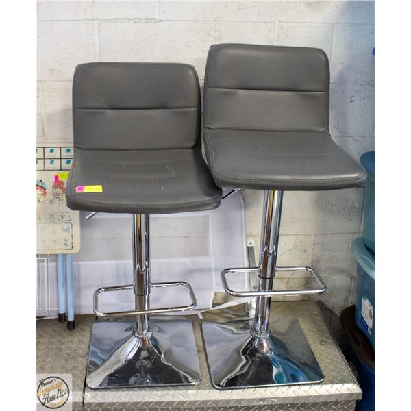 PAIR OF COOL GREY LEATHERETTE BAR-