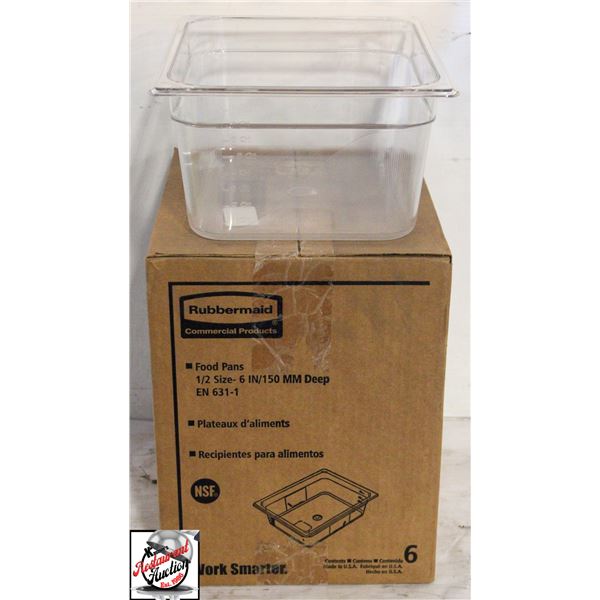NEW CASE OF 6 RUBBERMAID 1/2 SIZE 6" DEEP POLY