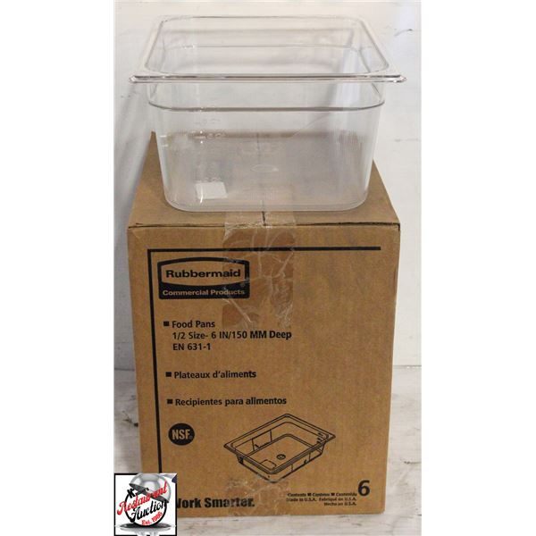 NEW CASE OF 6 RUBBERMAID 1/2 SIZE 6" DEEP POLY