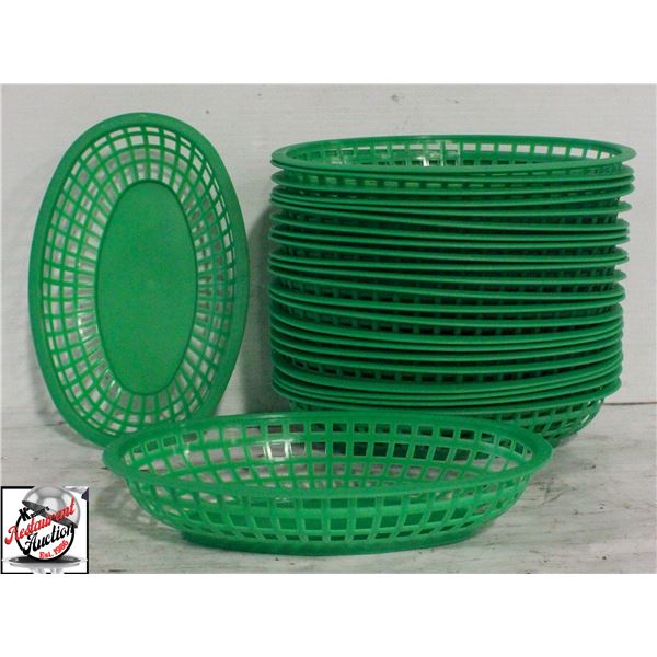 CASE OF 24 GREEN PLASTIC OVAL BASKETS