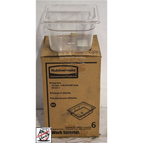 NEW CASE OF 6 RUBBERMAID 1/6 SIZE 4" DEEP POLY