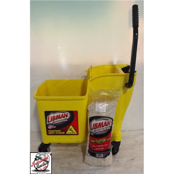 LIBMAN COMMERCIAL MOP BUCKET W/ NEW MOP HEAD