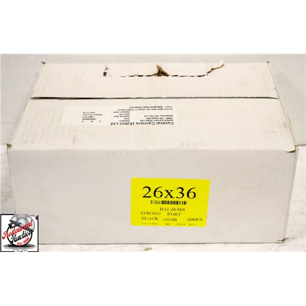 BOX OF 200 STRONG BLACK GARBAGE BAGS 26" X 36"