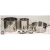 Image 1 : 3 S/S POTS OF ASSORTED SIZES + S/S SPOON REST