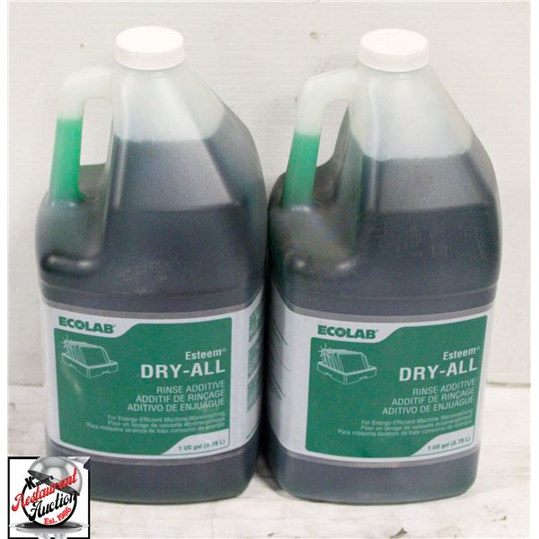 TWO 3.8L BOTTLES OF ECO LAB DRY-ALL RINSE ADDITIVE