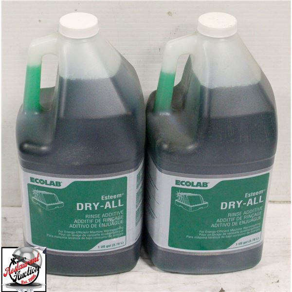 TWO 3.8L BOTTLES OF ECO LAB DRY-ALL RINSE ADDITIVE