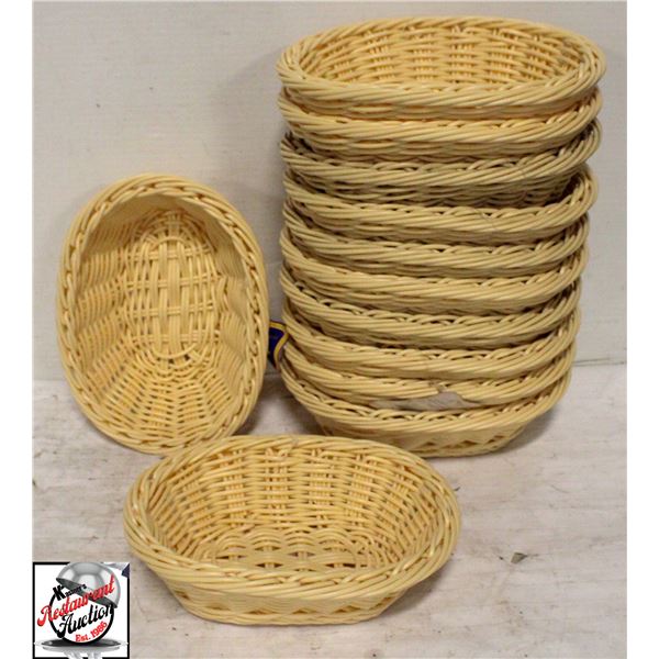 LOT OF 12 NEW WOVEN PLASTIC SERVING BASKETS