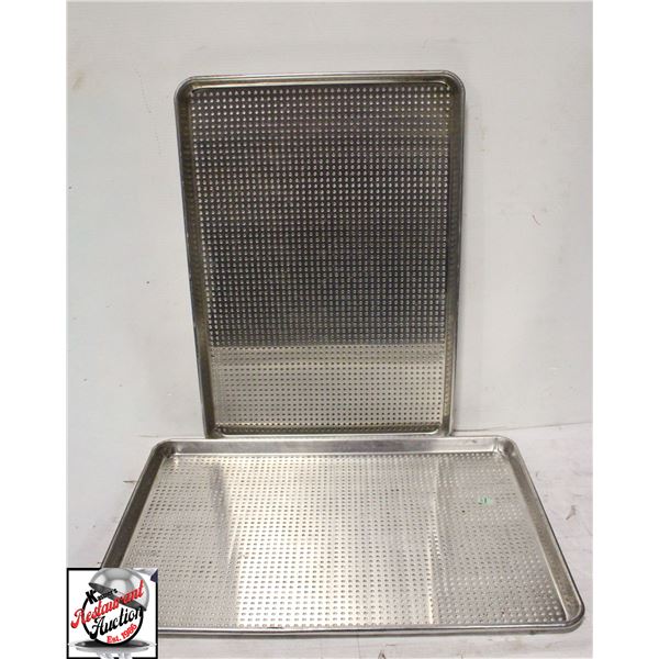 2 NEW FULL SIZED ALUMINUM PERFORATED BUN PANS
