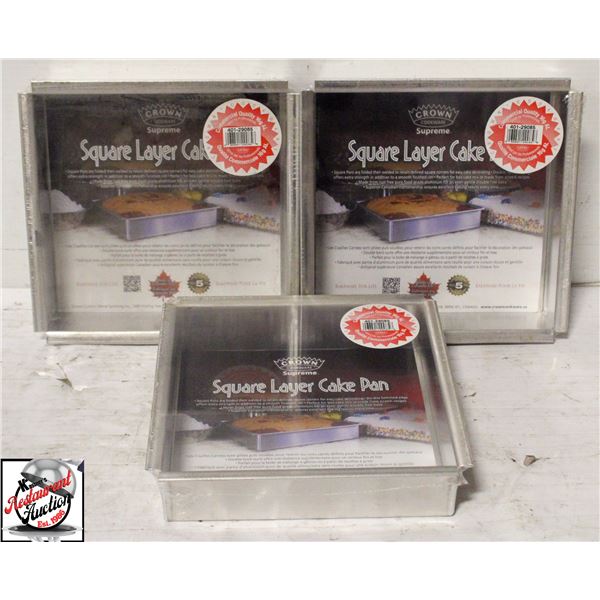 3 NEW CROWN SQUARE 8" X 8" ALUMINUM LAYER CAKE PAN